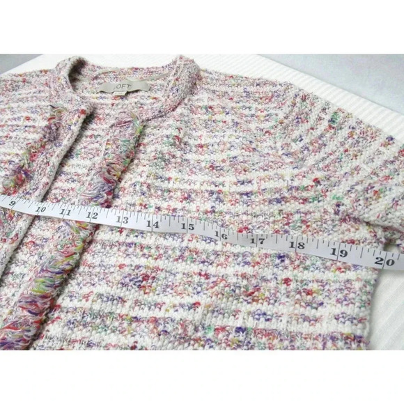 Loft Women's Open Front Sweater Cream Heathered Cardigan Rayon Cotton Size Small - Picture 5 of 6